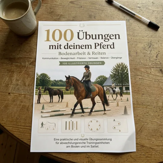 Ausgedruckter Pferdetraining-Guide in A4 auf einem Tisch